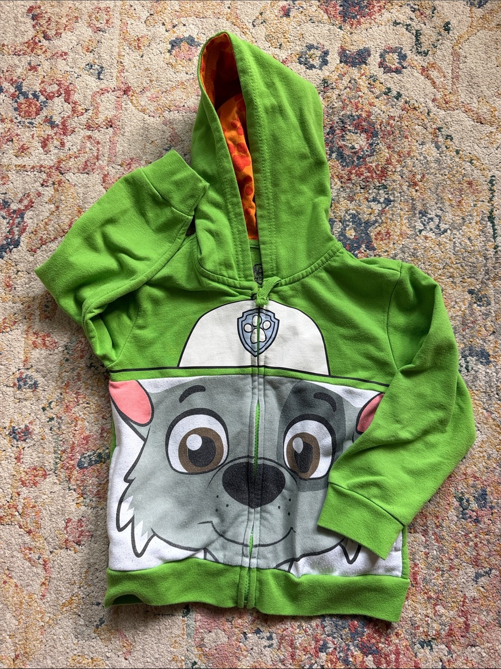 Nickelodeon Green Hoodie with Gray Character Face and Orange Lining